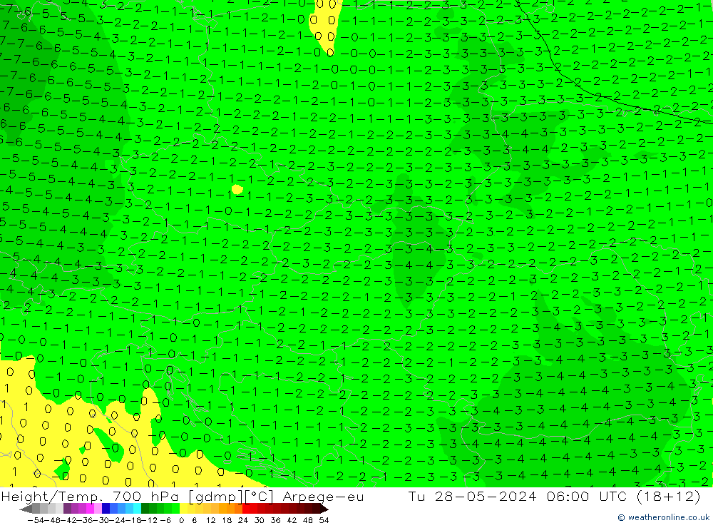 Height/Temp. 700 hPa Arpege-eu Tu 28.05.2024 06 UTC