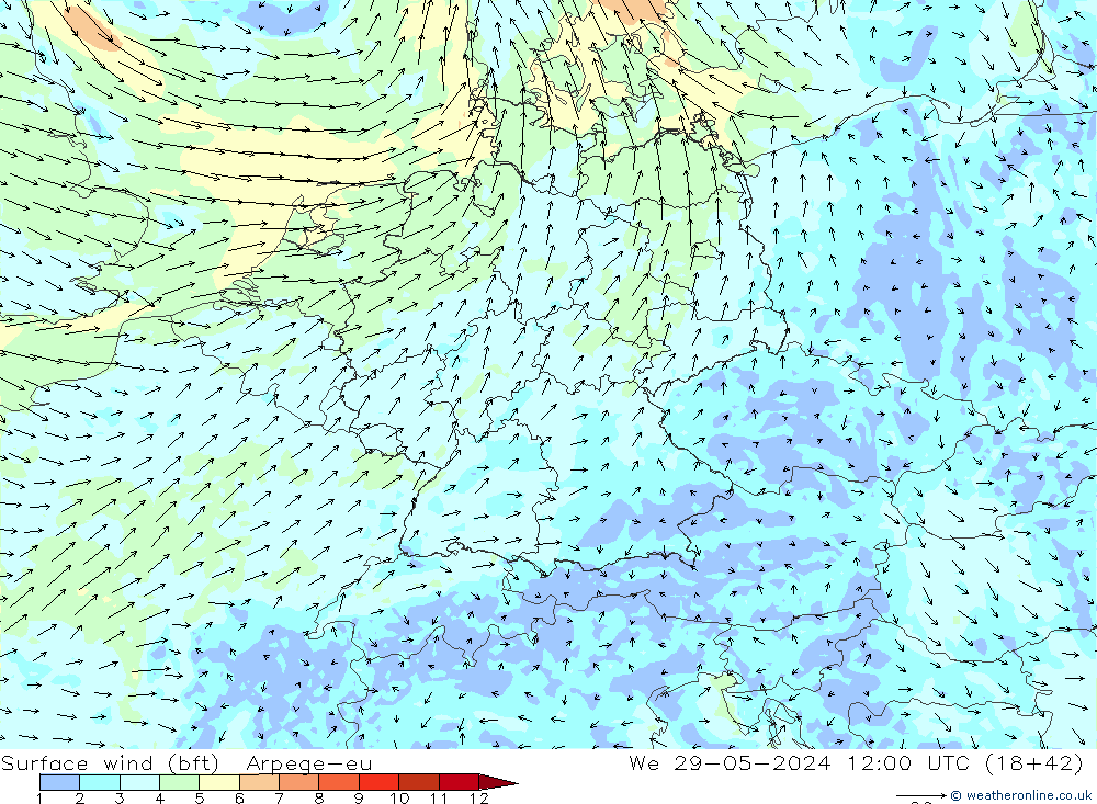 Rüzgar 10 m (bft) Arpege-eu Çar 29.05.2024 12 UTC