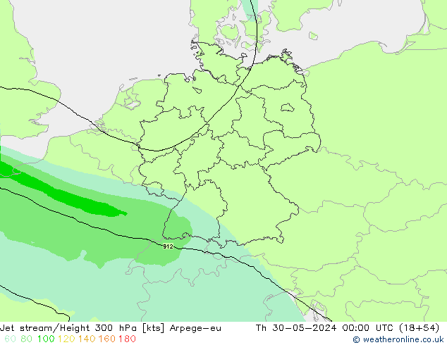 Jet stream/Height 300 hPa Arpege-eu Čt 30.05.2024 00 UTC