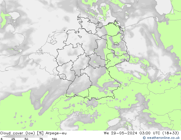 nízká oblaka Arpege-eu St 29.05.2024 03 UTC
