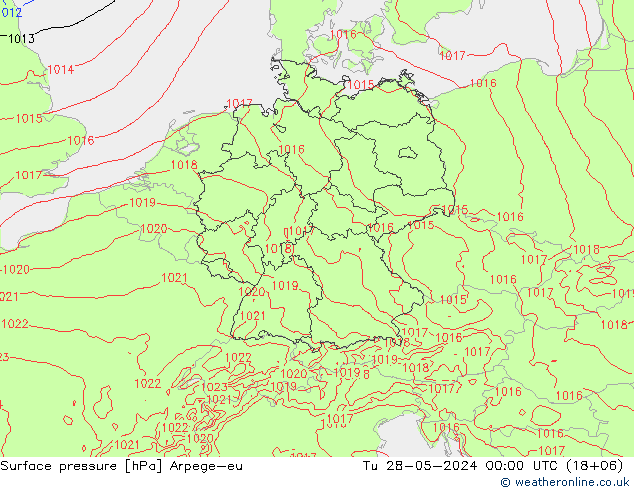 地面气压 Arpege-eu 星期二 28.05.2024 00 UTC