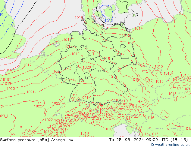 Surface pressure Arpege-eu Tu 28.05.2024 09 UTC