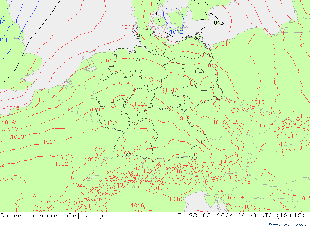 Yer basıncı Arpege-eu Sa 28.05.2024 09 UTC