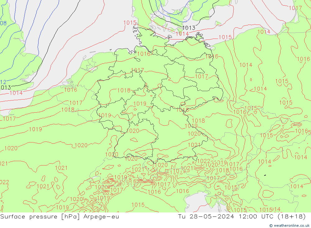 Surface pressure Arpege-eu Tu 28.05.2024 12 UTC