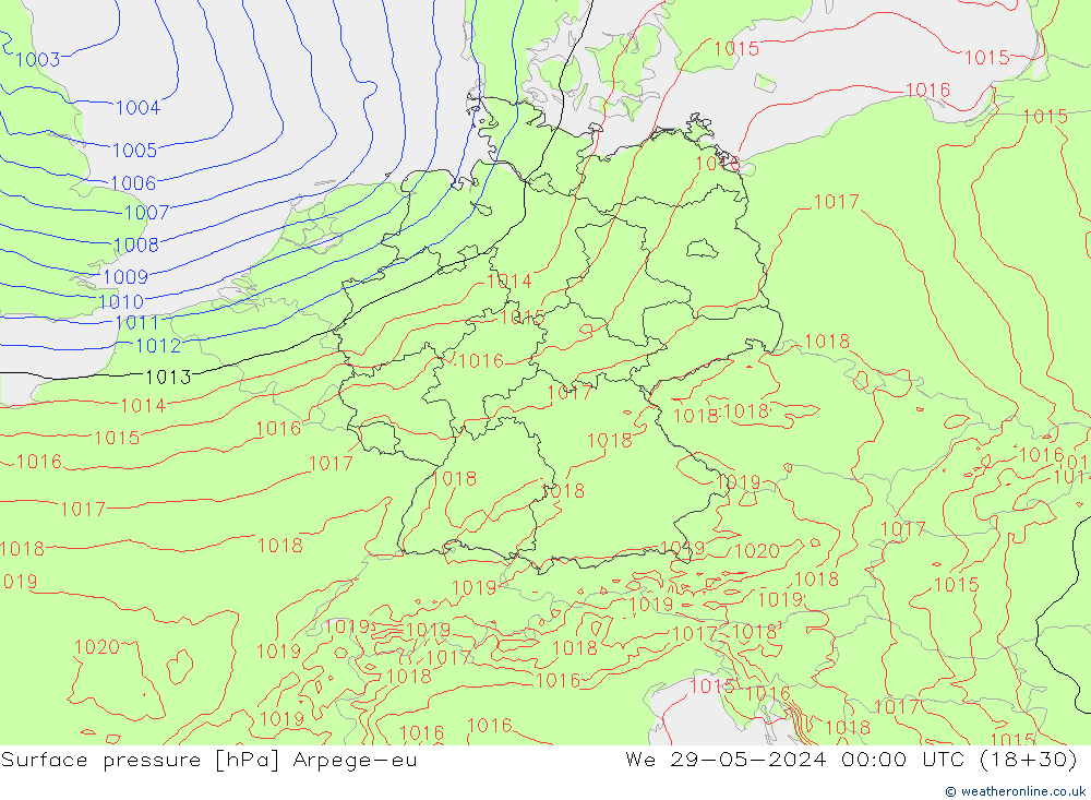 Surface pressure Arpege-eu We 29.05.2024 00 UTC