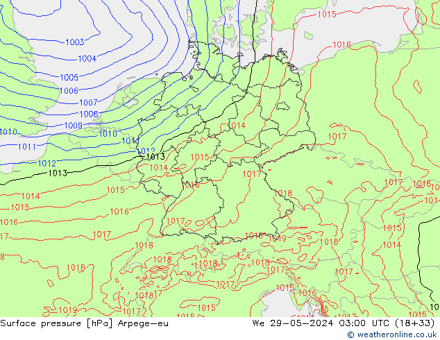 Presión superficial Arpege-eu mié 29.05.2024 03 UTC