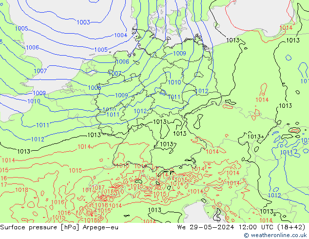 Atmosférický tlak Arpege-eu St 29.05.2024 12 UTC