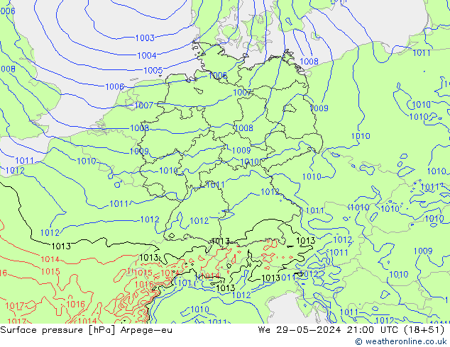 Surface pressure Arpege-eu We 29.05.2024 21 UTC