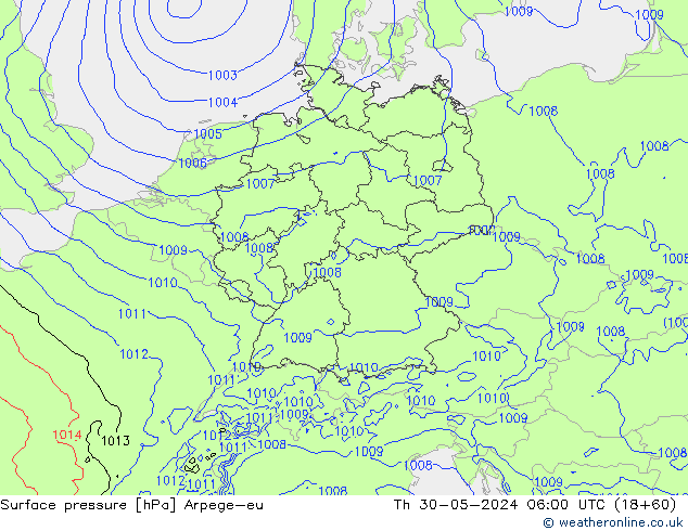 pressão do solo Arpege-eu Qui 30.05.2024 06 UTC