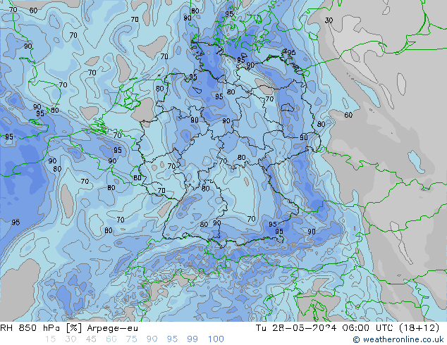 RH 850 hPa Arpege-eu  28.05.2024 06 UTC