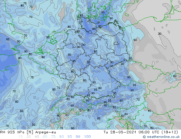 RH 925 hPa Arpege-eu Ter 28.05.2024 06 UTC