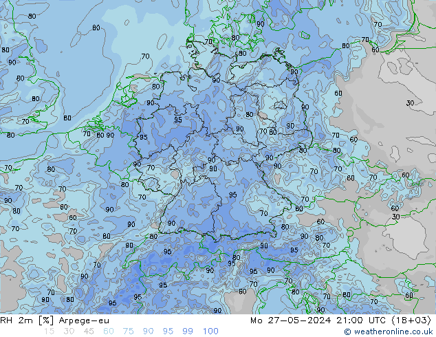 RH 2m Arpege-eu lun 27.05.2024 21 UTC