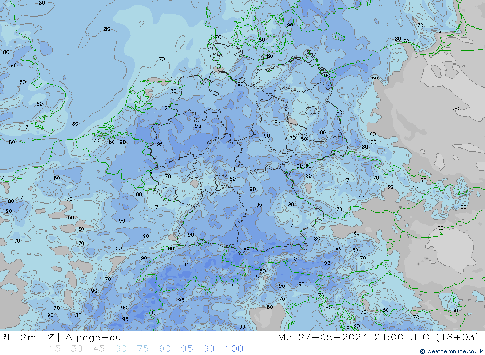 RH 2m Arpege-eu Seg 27.05.2024 21 UTC