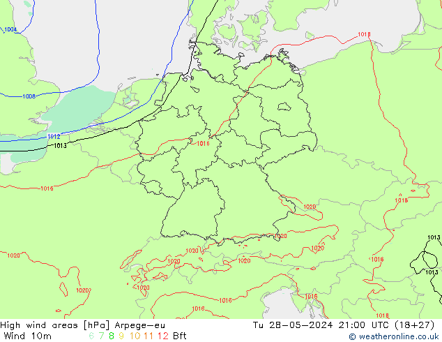 High wind areas Arpege-eu Tu 28.05.2024 21 UTC