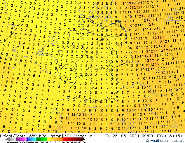 Height/Temp. 850 гПа Arpege-eu вт 28.05.2024 09 UTC