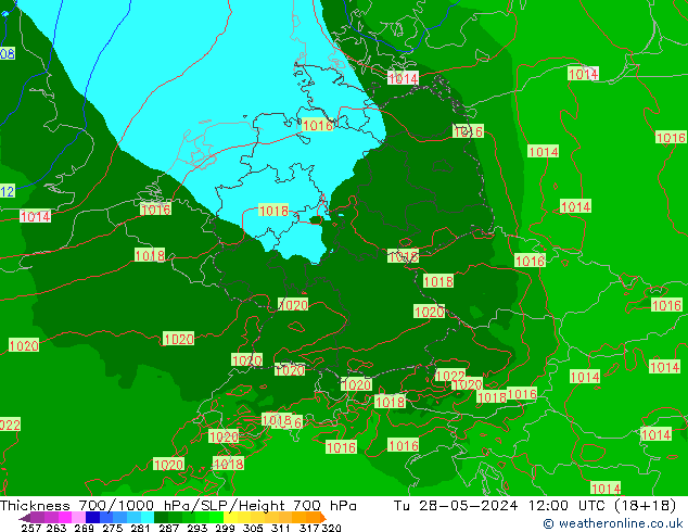 Thck 700-1000 hPa Arpege-eu Tu 28.05.2024 12 UTC