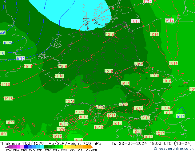 Thck 700-1000 hPa Arpege-eu wto. 28.05.2024 18 UTC