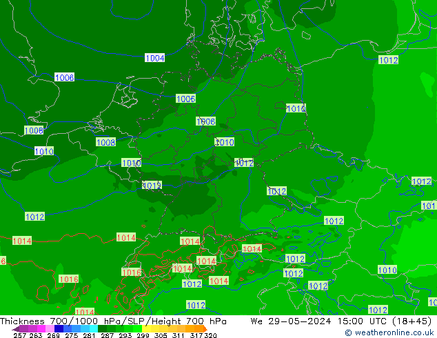 Thck 700-1000 гПа Arpege-eu ср 29.05.2024 15 UTC