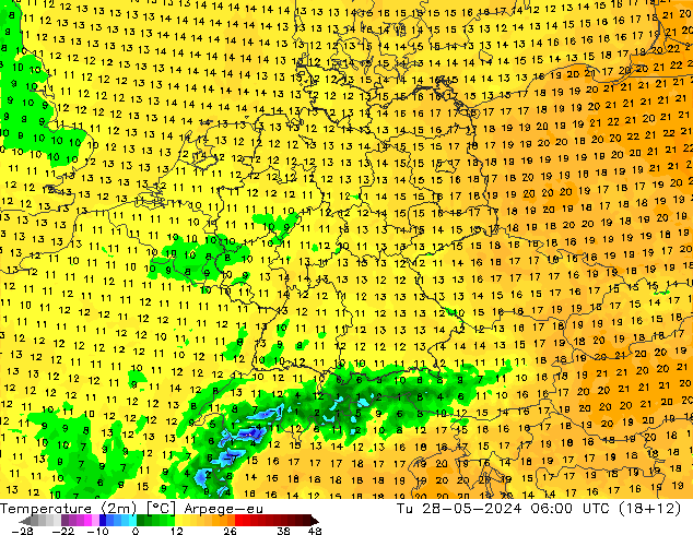 Temperaturkarte (2m) Arpege-eu Di 28.05.2024 06 UTC