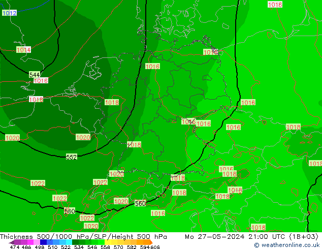 Schichtdicke 500-1000 hPa Arpege-eu Mo 27.05.2024 21 UTC