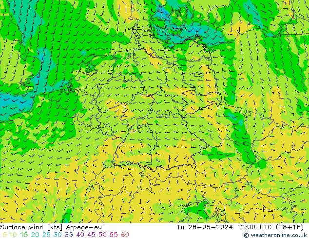 Rüzgar 10 m Arpege-eu Sa 28.05.2024 12 UTC