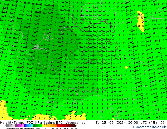 Hoogte/Temp. 700 hPa Arpege-eu di 28.05.2024 06 UTC