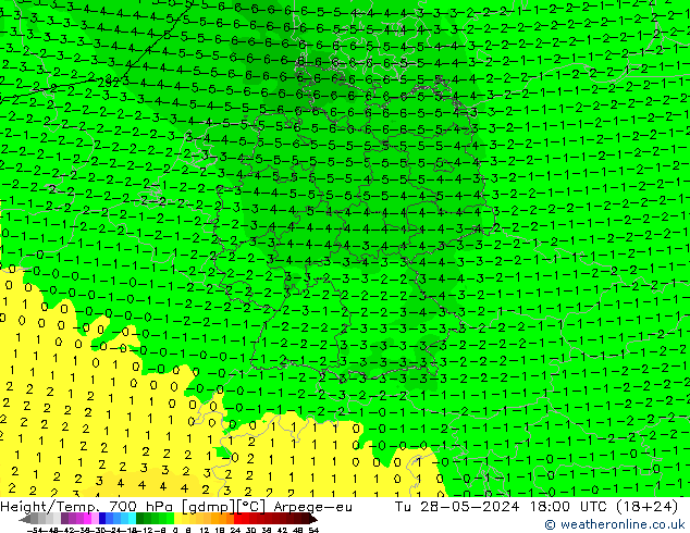 Height/Temp. 700 гПа Arpege-eu вт 28.05.2024 18 UTC