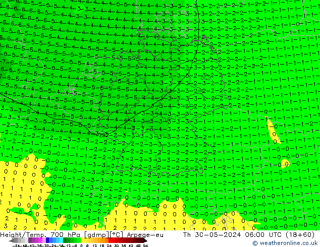 Height/Temp. 700 hPa Arpege-eu Th 30.05.2024 06 UTC