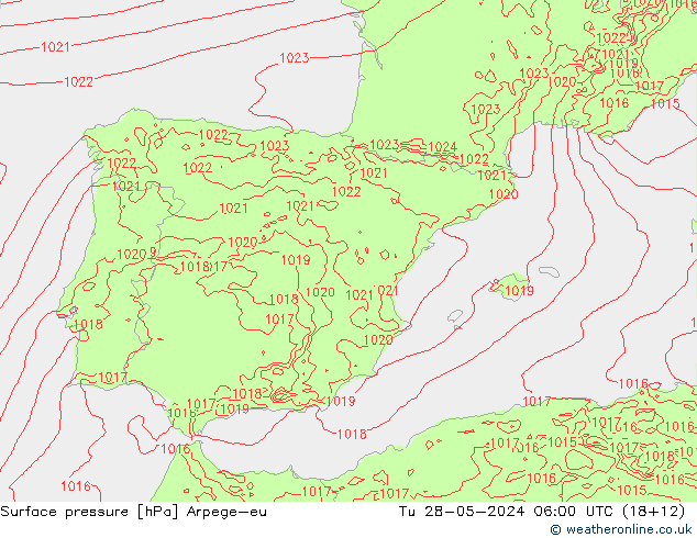 Atmosférický tlak Arpege-eu Út 28.05.2024 06 UTC