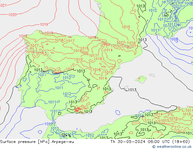 Surface pressure Arpege-eu Th 30.05.2024 06 UTC