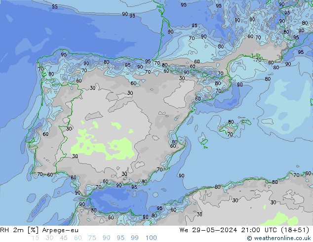 RH 2m Arpege-eu  29.05.2024 21 UTC