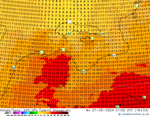 Height/Temp. 925 hPa Arpege-eu Po 27.05.2024 21 UTC