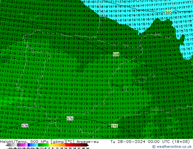 Yükseklik/Sıc. 500 hPa Arpege-eu Sa 28.05.2024 00 UTC