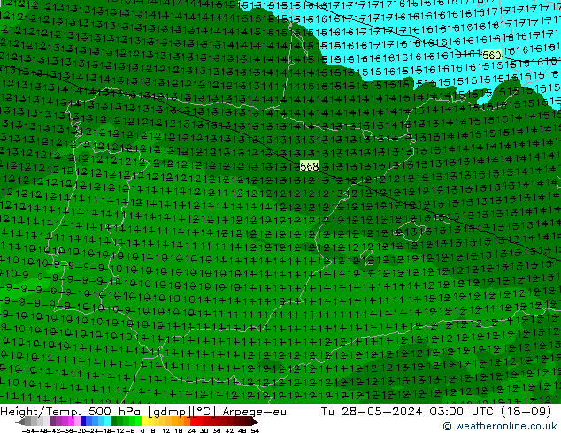 Height/Temp. 500 hPa Arpege-eu Ter 28.05.2024 03 UTC