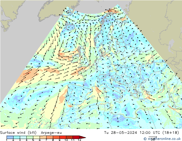 ве�Bе�@ 10 m (bft) Arpege-eu вт 28.05.2024 12 UTC
