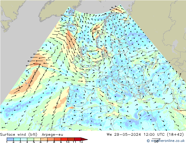 Surface wind (bft) Arpege-eu We 29.05.2024 12 UTC