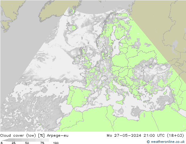 nízká oblaka Arpege-eu Po 27.05.2024 21 UTC