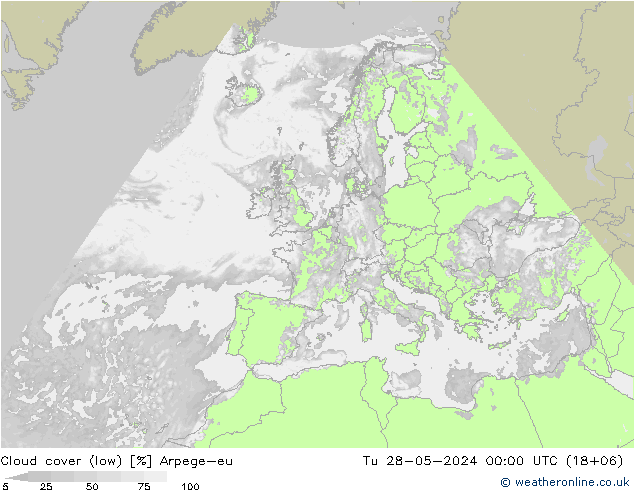 nízká oblaka Arpege-eu Út 28.05.2024 00 UTC