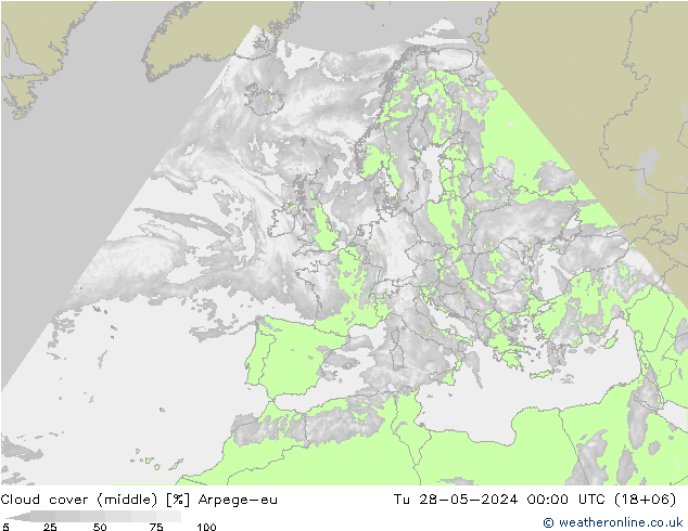 oblačnosti uprostřed Arpege-eu Út 28.05.2024 00 UTC