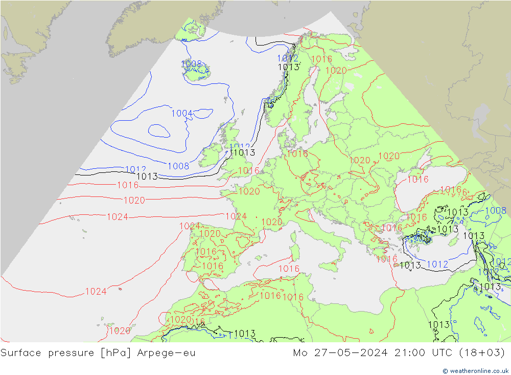 pressão do solo Arpege-eu Seg 27.05.2024 21 UTC