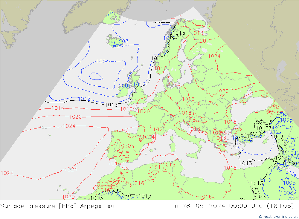 Atmosférický tlak Arpege-eu Út 28.05.2024 00 UTC