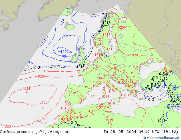 Atmosférický tlak Arpege-eu Út 28.05.2024 06 UTC