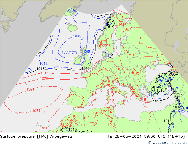 Atmosférický tlak Arpege-eu Út 28.05.2024 09 UTC