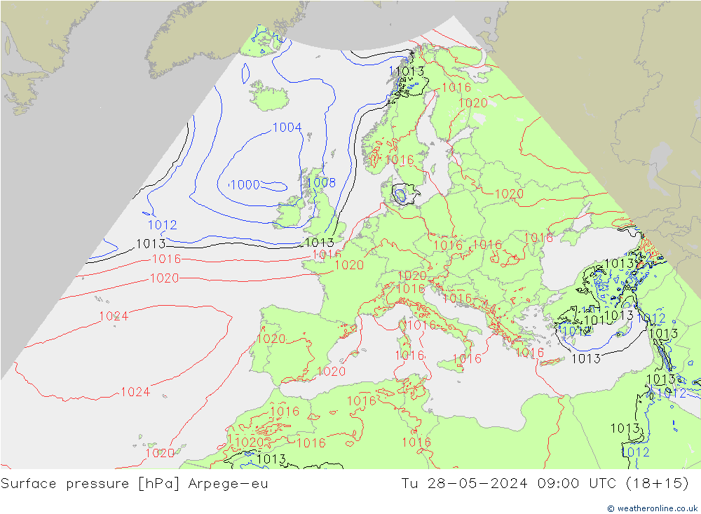 Pressione al suolo Arpege-eu mar 28.05.2024 09 UTC