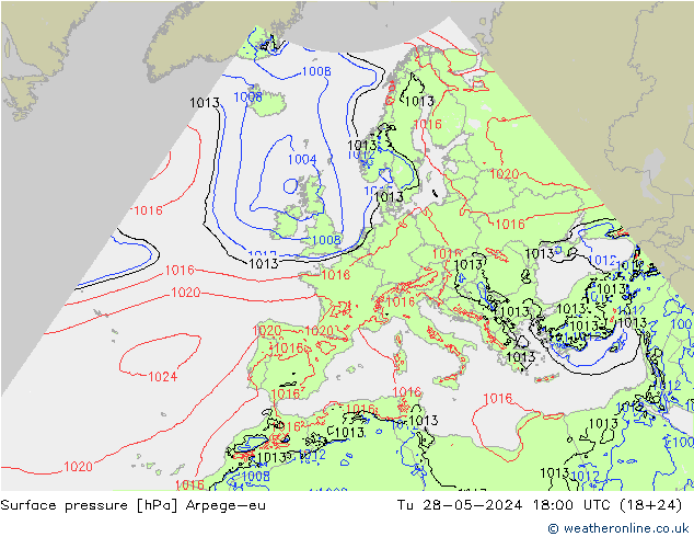 Yer basıncı Arpege-eu Sa 28.05.2024 18 UTC