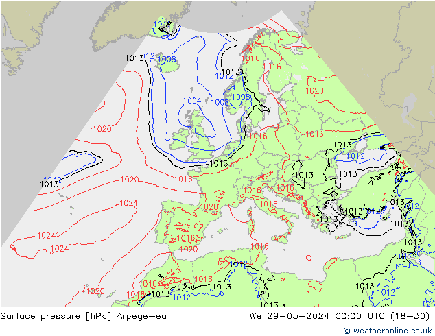 Presión superficial Arpege-eu mié 29.05.2024 00 UTC