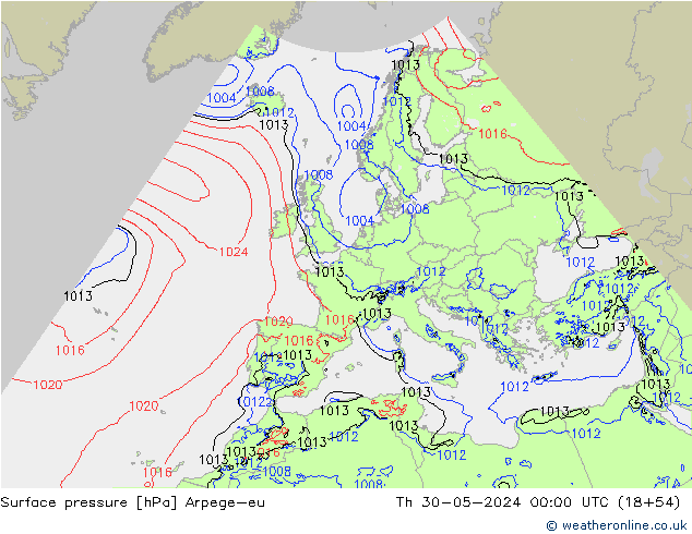 Surface pressure Arpege-eu Th 30.05.2024 00 UTC