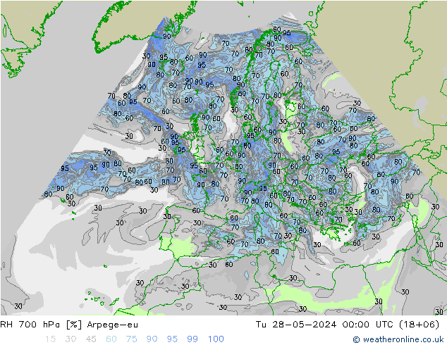 RH 700 hPa Arpege-eu Tu 28.05.2024 00 UTC