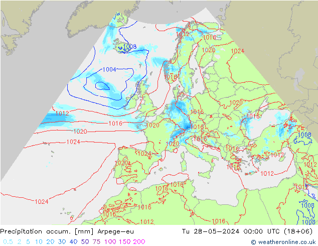 Precipitation accum. Arpege-eu Tu 28.05.2024 00 UTC