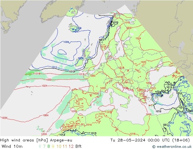 yüksek rüzgarlı alanlar Arpege-eu Sa 28.05.2024 00 UTC